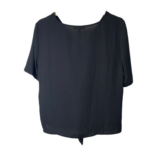 Madewell Black Chiffon Semi-Sheer Short Sleeve Front Knot Blouse Size Large - Picture 3 of 7